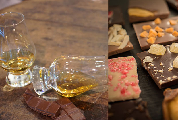 Bild: 2 Whisky Gläser und verschiedene Schokolade.